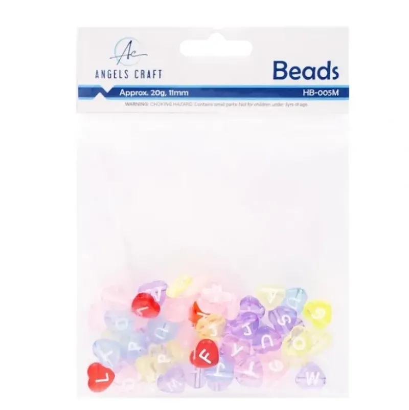 Angels Craft 11mm Beads - Translucent Multi-Coloured Alphabet Hearts - Little Painter Art | Exploring the Endless Possibilities of Art| Shop All