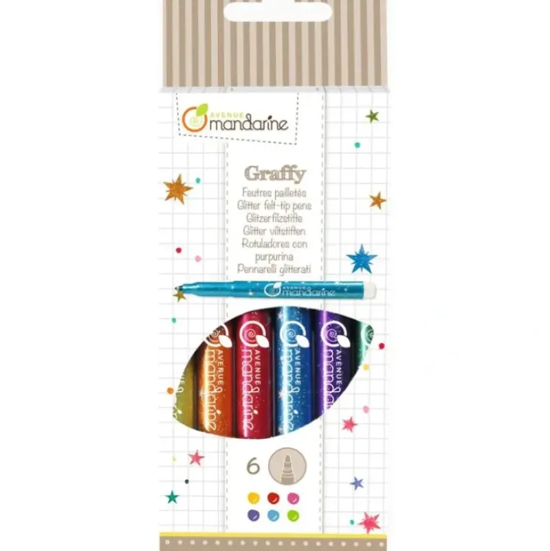 Avenue Mandarine Glitter Felt-Tip Pens 6pc Set - Little Painter Art | Exploring the Endless Possibilities of Art| Shop All