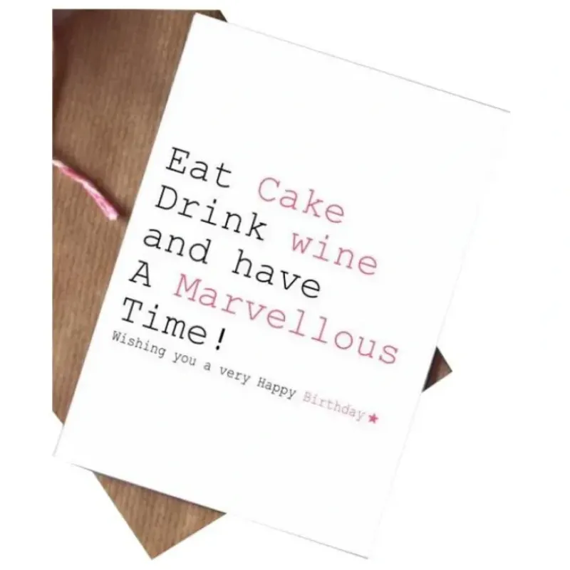 Birthday Greeting Card, Eat Cake Drink Wine - Little Painter Art | Exploring the Endless Possibilities of Art| Shop All