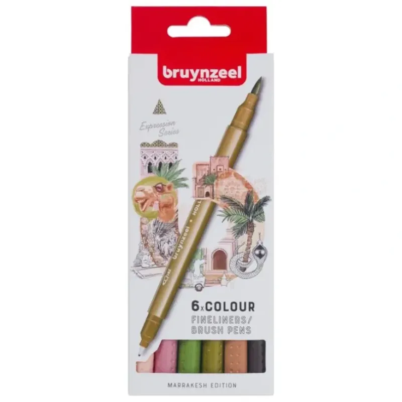 Bruynzeel Fineliner & Brush Pen Set 6pk - Marrakesh - Little Painter Art | Exploring the Endless Possibilities of Art| Brush