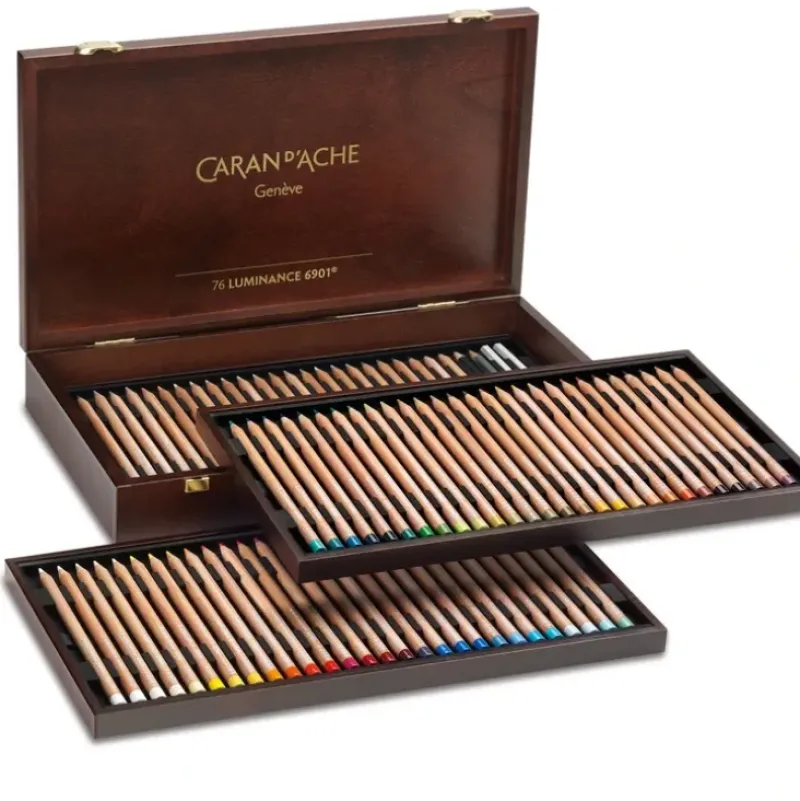 Caran d'Ache Luminance 6901 - Wooden Box Set of 76 Colours - Little Painter Art | Exploring the Endless Possibilities of Art| Pigment