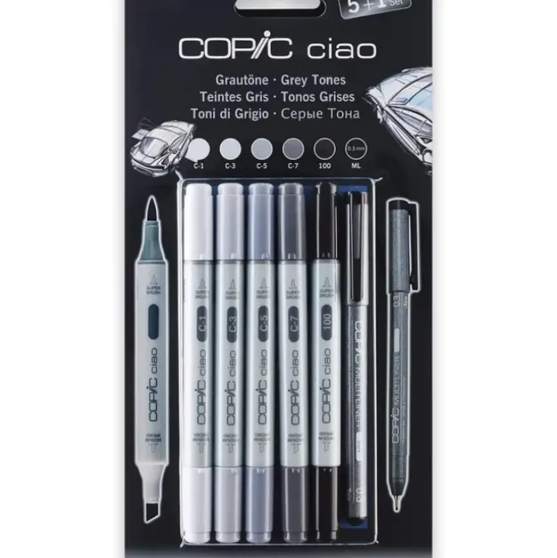 COPIC Ciao Marker 5+1 Grey Tones Set (COOL) - Little Painter Art | Exploring the Endless Possibilities of Art| Brush
