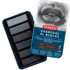 Derwent Charcoal XL Blocks Tin Set of 6 - Little Painter Art | Exploring the Endless Possibilities of Art| Shop All