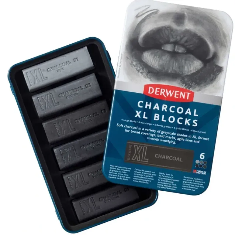 Derwent Charcoal XL Blocks Tin of 6 - Little Painter Art | Exploring the Endless Possibilities of Art| Shop All
