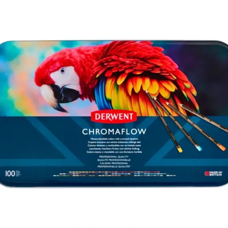 Derwent Chromaflow Pencils - Set of 100 - FREE Set of 2 Blender Pens - Little Painter Art | Exploring the Endless Possibilities of Art| Pigment