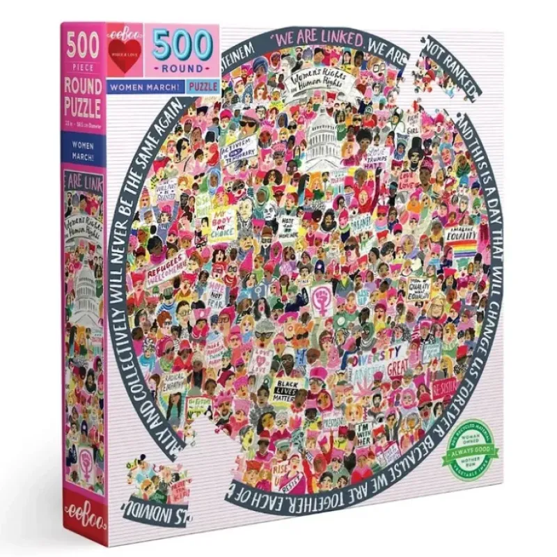 Hot^eeBoo 500pc Round Puzzle - Women March! - Little Painter Art | Exploring the Endless Possibilities of Art