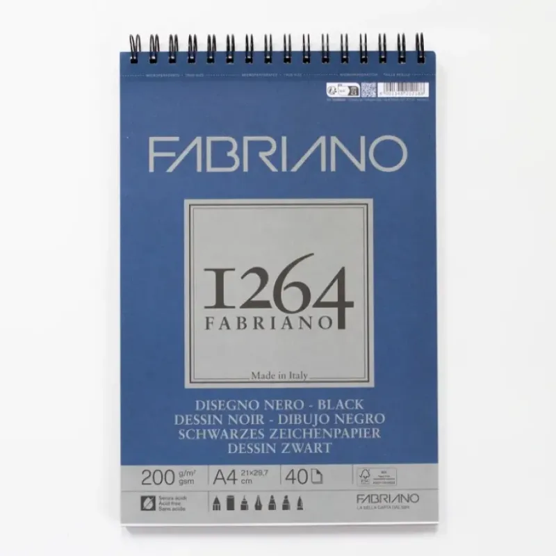 Shop All^Fabriano 1264 tekenblok met spiraal 40 zwarte vellen 200gr/m 21x29,7cm (A4) - Little Painter Art | Exploring the Endless Possibilities of Art