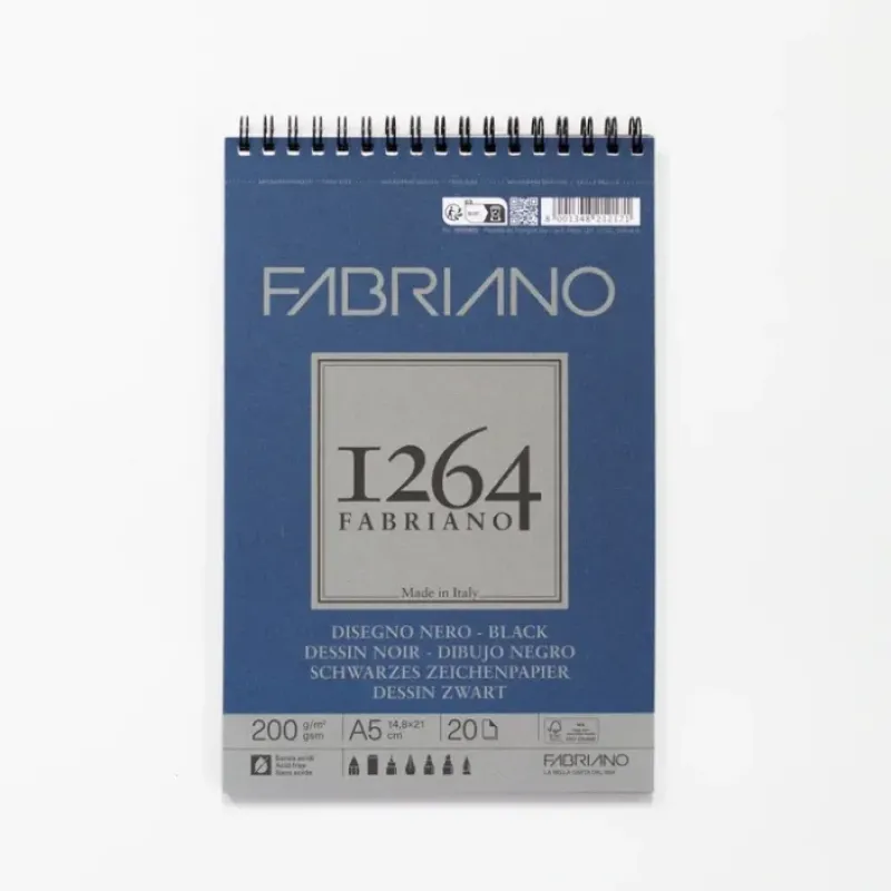 Shop All^Fabriano 1264 tekenblok met spiraal 20 zwarte vellen 200gr/m 14,8x21cm (A5) - Little Painter Art | Exploring the Endless Possibilities of Art