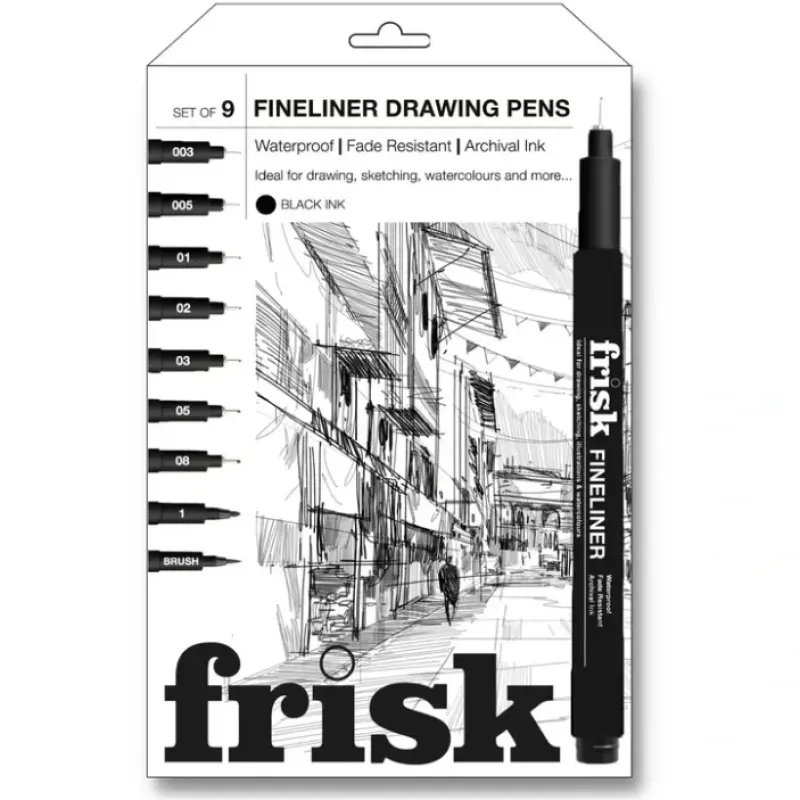 Brush^Frisk Fineliner Drawing Pens - Black Ink - Set of 9 - Little Painter Art | Exploring the Endless Possibilities of Art