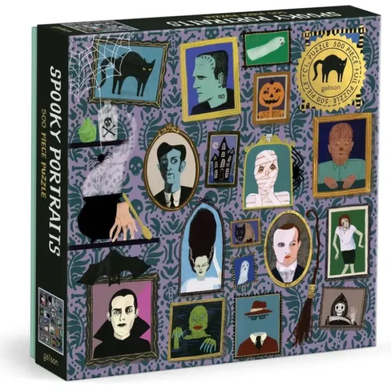 Shop All^Galison 500pc Foil Puzzle - Spooky Portraits - Little Painter Art | Exploring the Endless Possibilities of Art