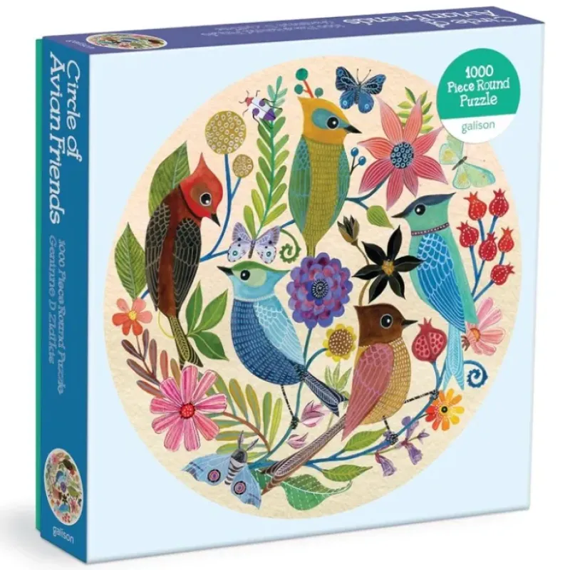 Shop All^Galison 1000pc Round Puzzle - Circle of Avian Friends - Little Painter Art | Exploring the Endless Possibilities of Art